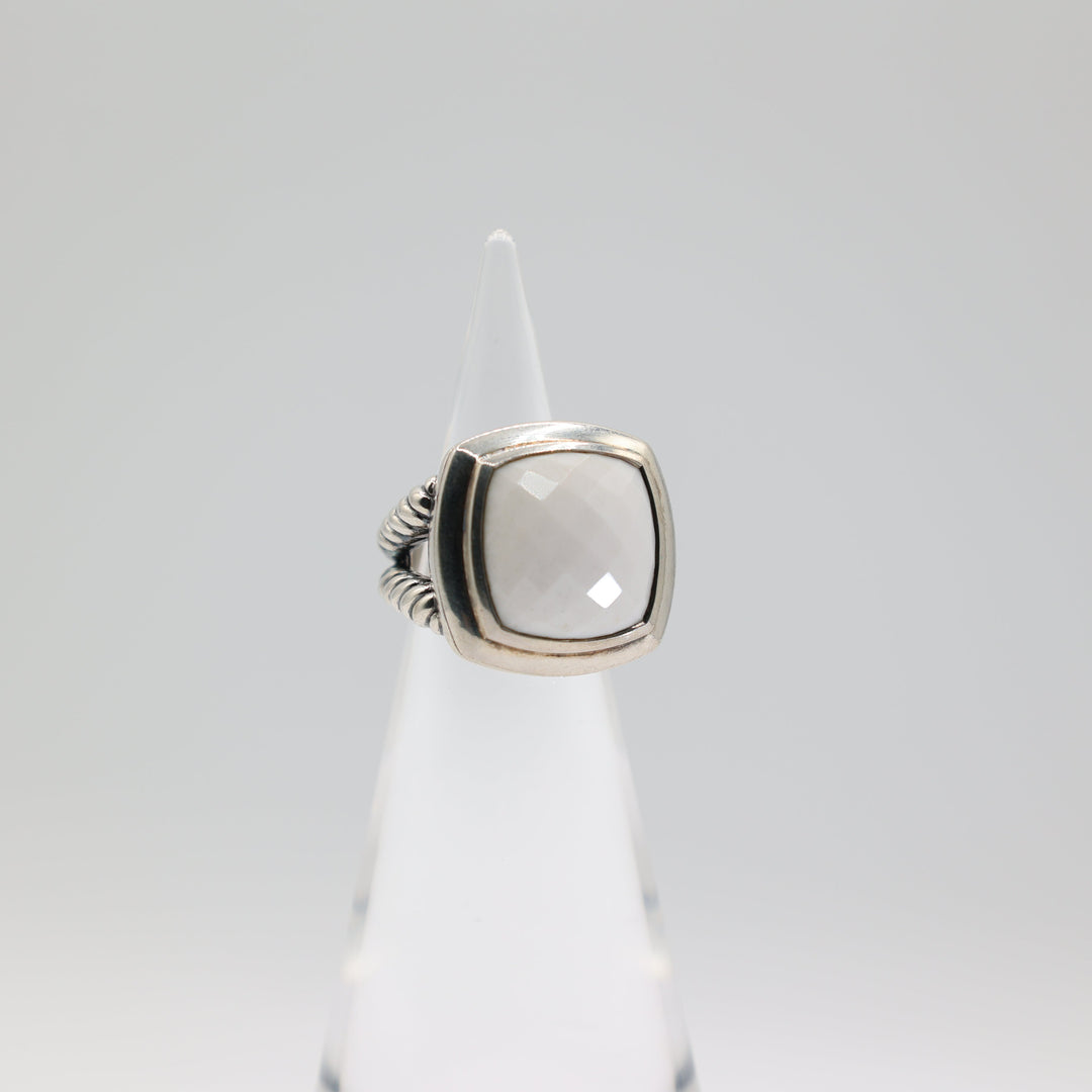 David Yurman 925 Sterling Silver 16mm Albion White Agate Ring Size 5.75