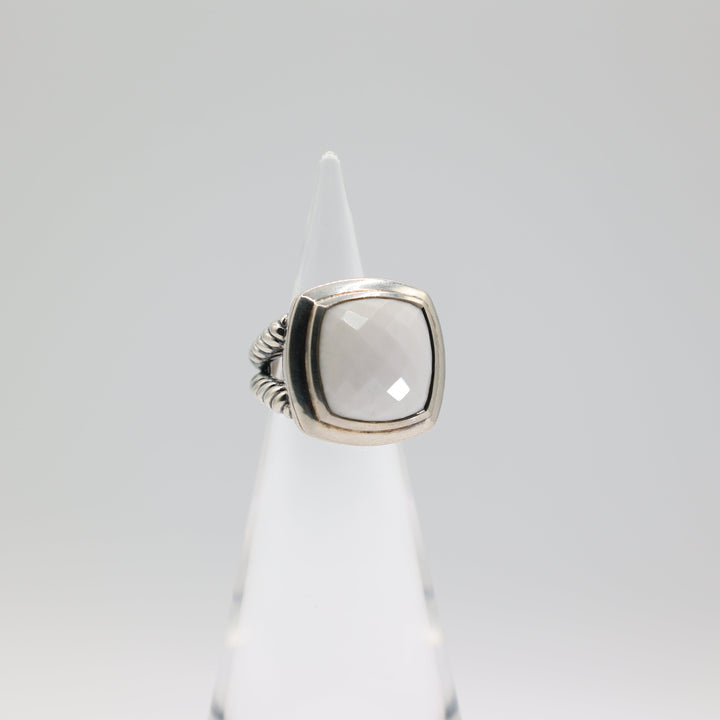David Yurman 925 Sterling Silver 16mm Albion White Agate Ring Size 5.75
