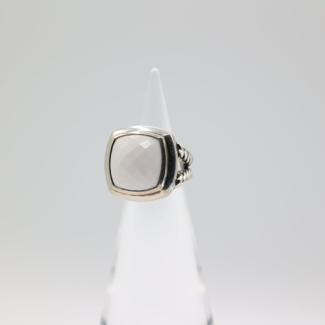 David Yurman 925 Sterling Silver 16mm Albion White Agate Ring Size 5.75
