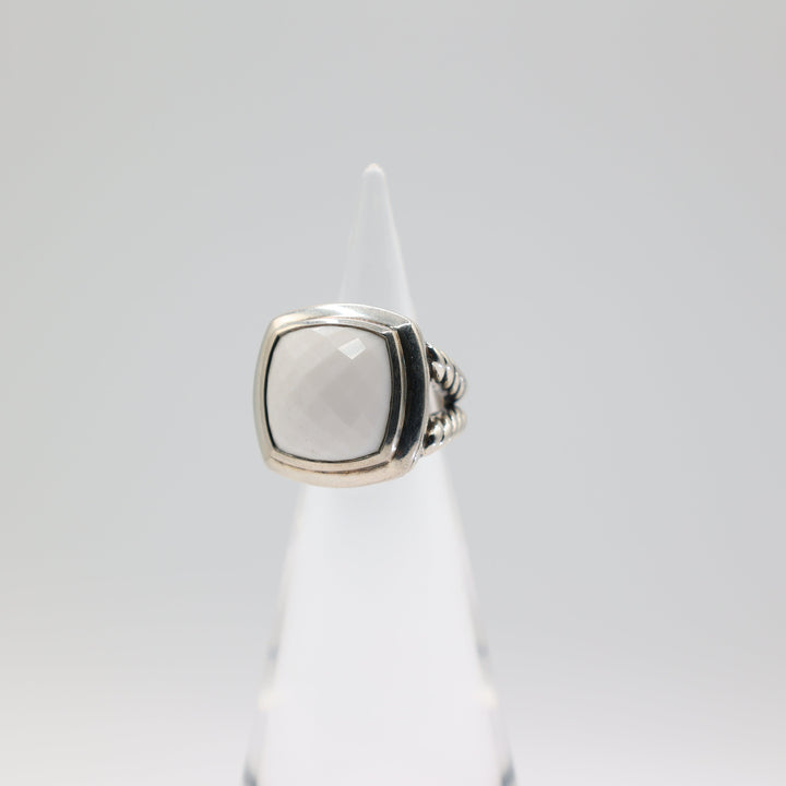 David Yurman 925 Sterling Silver 16mm Albion White Agate Ring Size 5.75