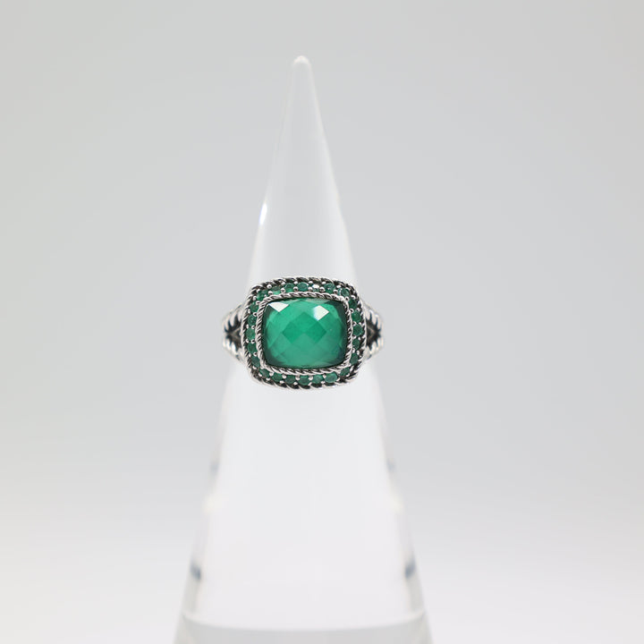 Judith Ripka 925 Sterling Silver Chrysoprase Stone Halo Ring Size 11