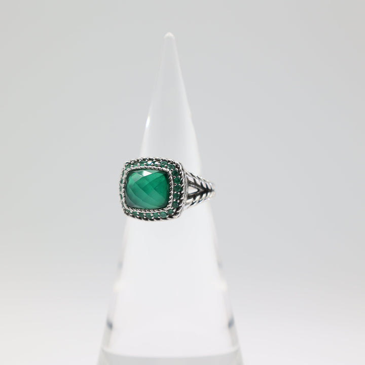 Judith Ripka 925 Sterling Silver Chrysoprase Stone Halo Ring Size 11