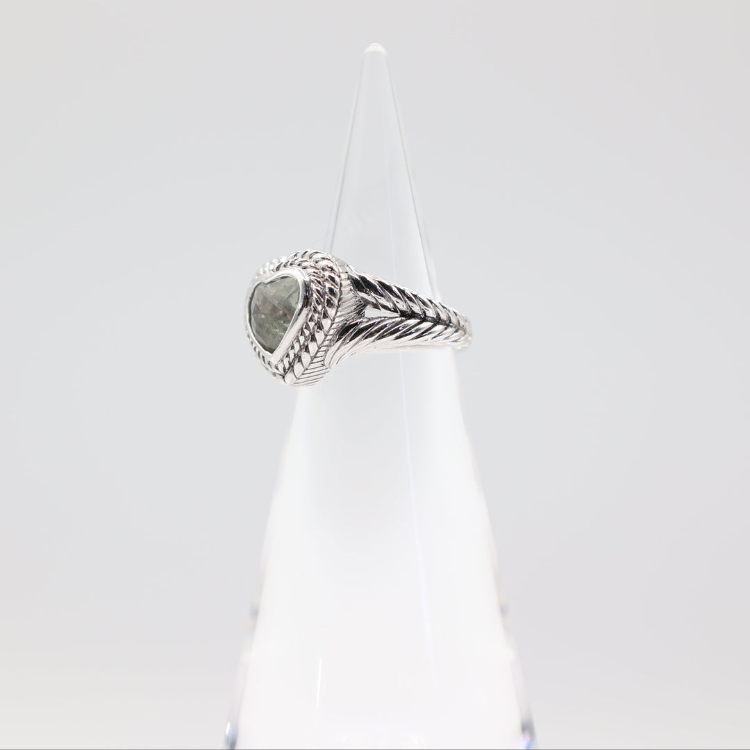 Judith Ripka 925 Sterling Silver Green Prasiolite Heart Cluster Ring- Size 6.75- 11g