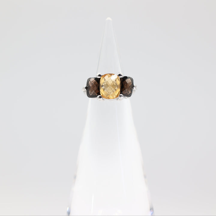 Judith Ripka Sterling Silver Citrine and Smokey Quartz Ring- Size 4.75