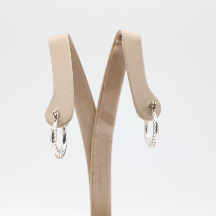 925 Sterling Silver Ribbed Textured Hoop Earrings