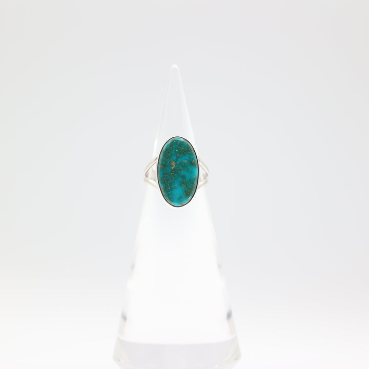 925 Sterling Silver 21x12mm Oval Turquoise Stone Ring Size 7.5