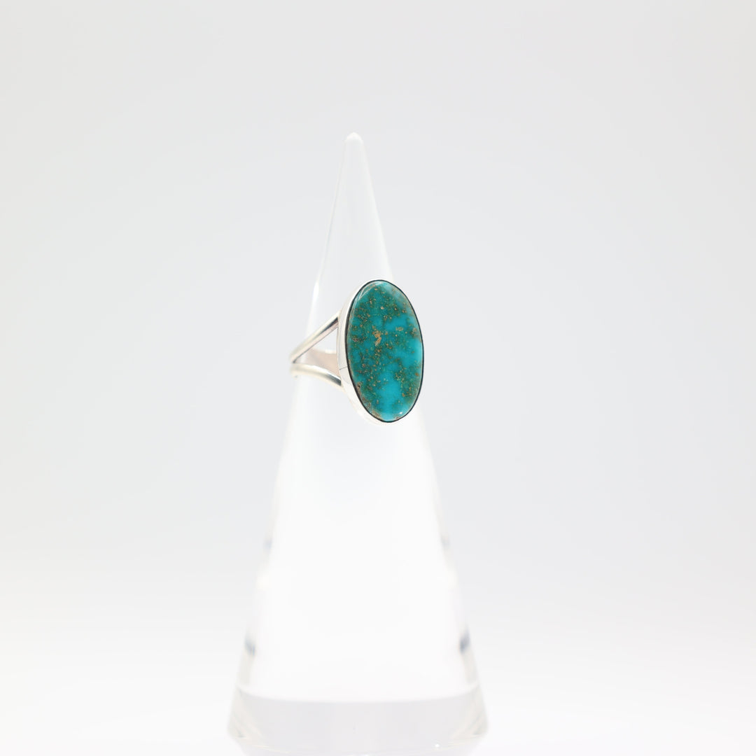 925 Sterling Silver 21x12mm Oval Turquoise Stone Ring Size 7.5