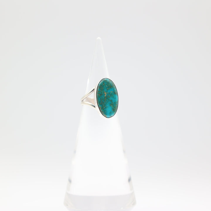 925 Sterling Silver 21x12mm Oval Turquoise Stone Ring Size 7.5