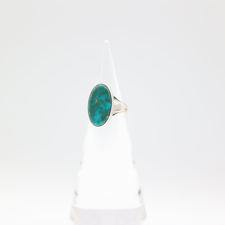 925 Sterling Silver 21x12mm Oval Turquoise Stone Ring Size 7.5
