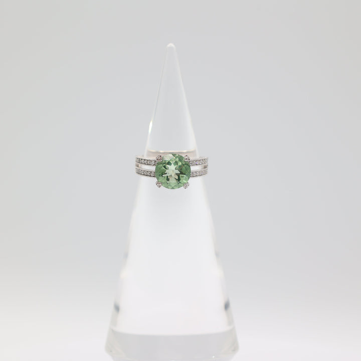 Judith Ripka 925 Sterling Silver 10mm Round Light Green Stone & CZ Ring Size 7.5