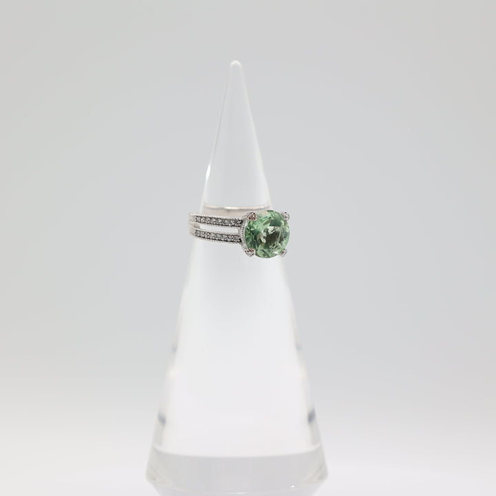 Judith Ripka 925 Sterling Silver 10mm Round Light Green Stone & CZ Ring Size 7.5