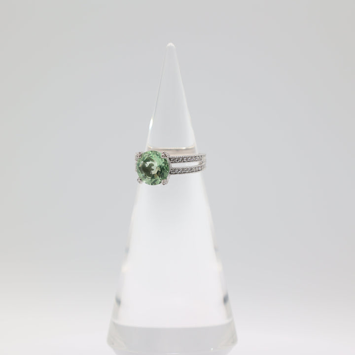 Judith Ripka 925 Sterling Silver 10mm Round Light Green Stone & CZ Ring Size 7.5