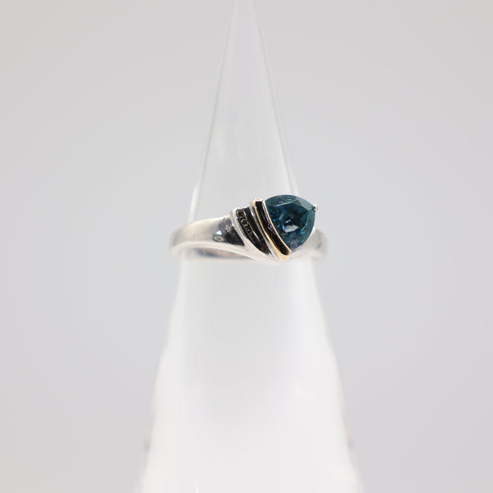 925 Silver and 14k Yellow Gold Blue Topaz Triangle Shaped Ring - Size 8.5