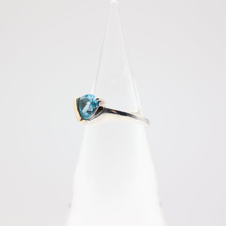 925 Silver and 14k Yellow Gold Blue Topaz Triangle Shaped Ring - Size 8.5