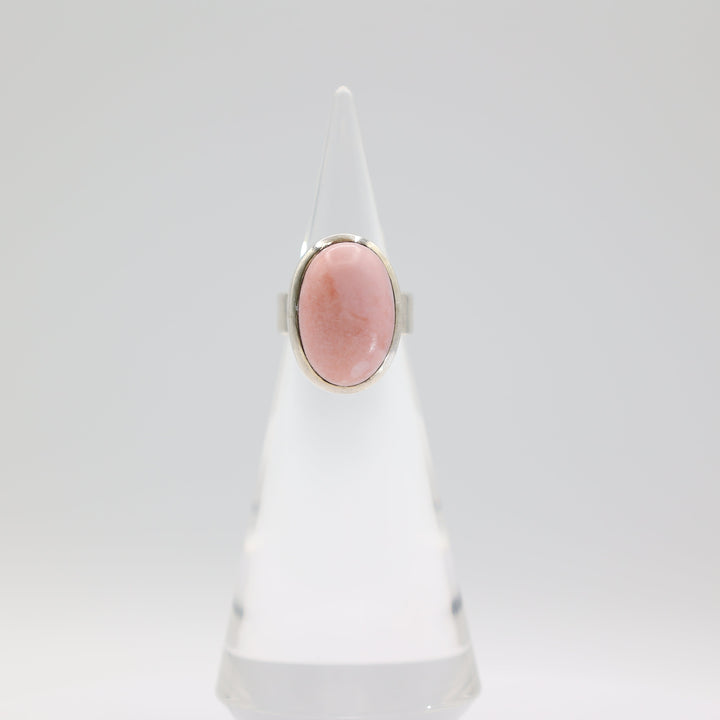 925 Sterling Silver Pink Cabochon Ring 21x14mm Size 7