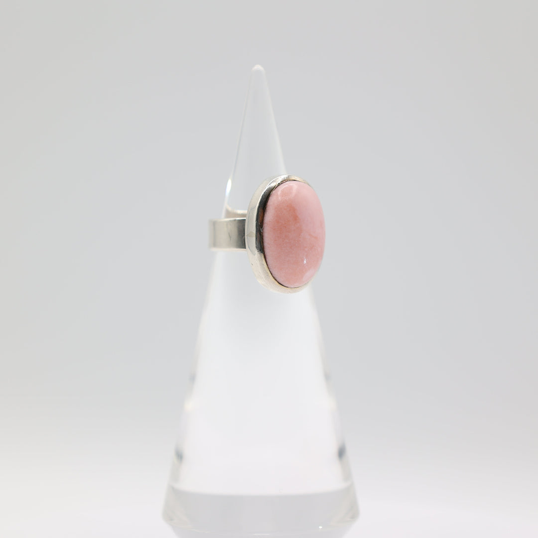 925 Sterling Silver Pink Cabochon Ring 21x14mm Size 7
