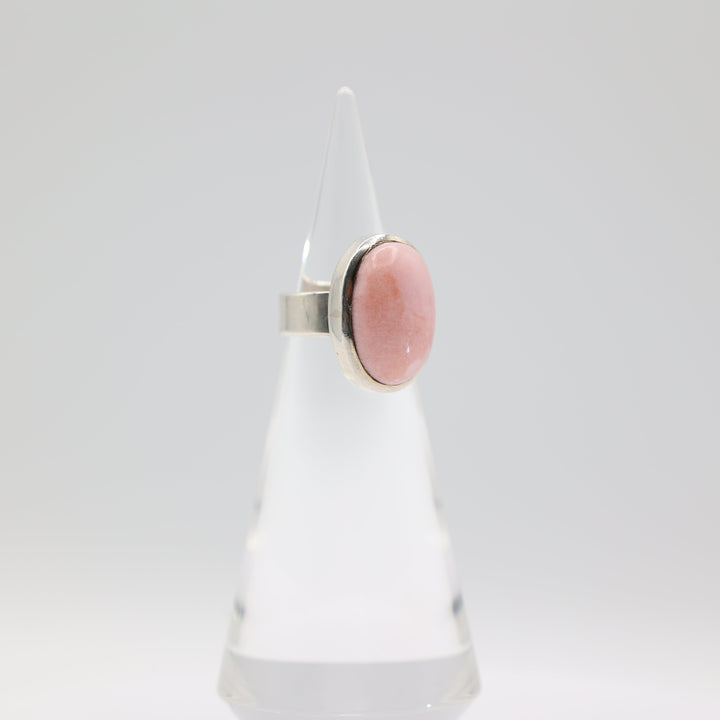 925 Sterling Silver Pink Cabochon Ring 21x14mm Size 7