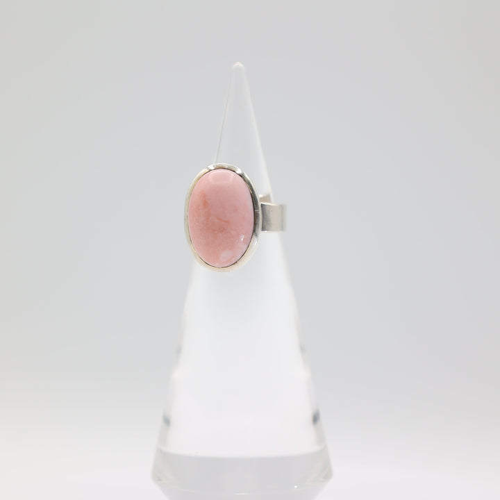 925 Sterling Silver Pink Cabochon Ring 21x14mm Size 7