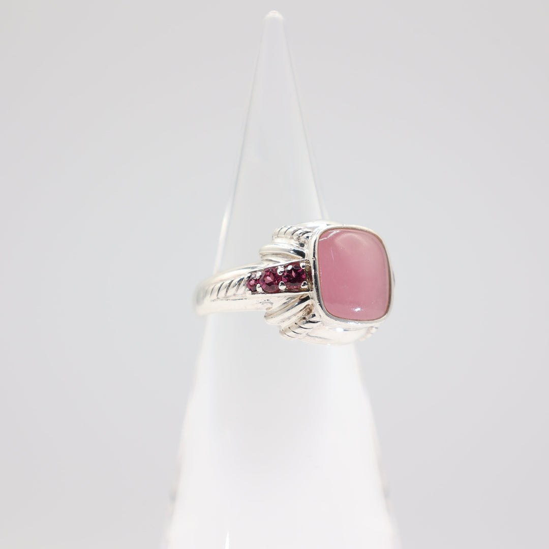 Judith Ripka Pink Jade Rhodolite 925 Sterling Silver Ring- Size 10- 11g