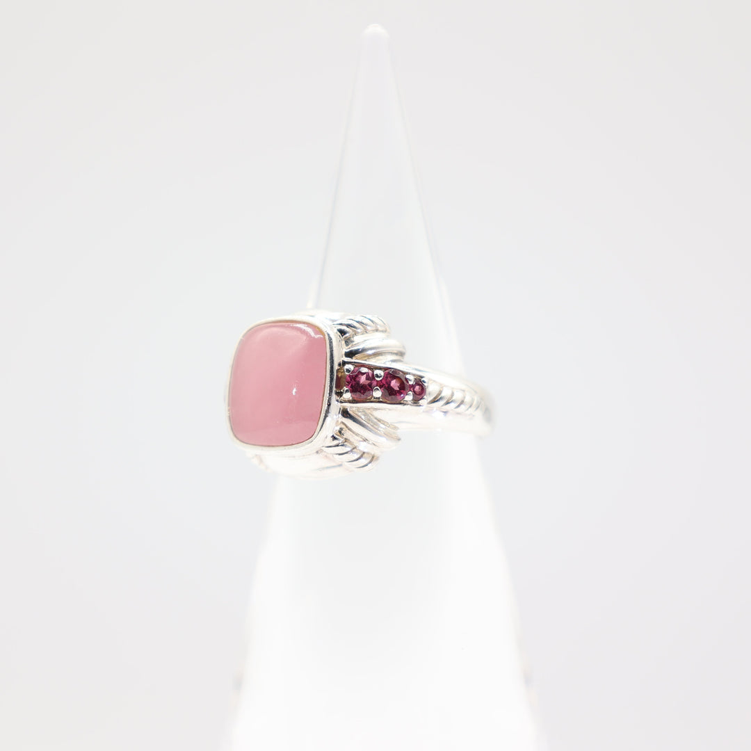 Judith Ripka Pink Jade Rhodolite 925 Sterling Silver Ring- Size 10- 11g