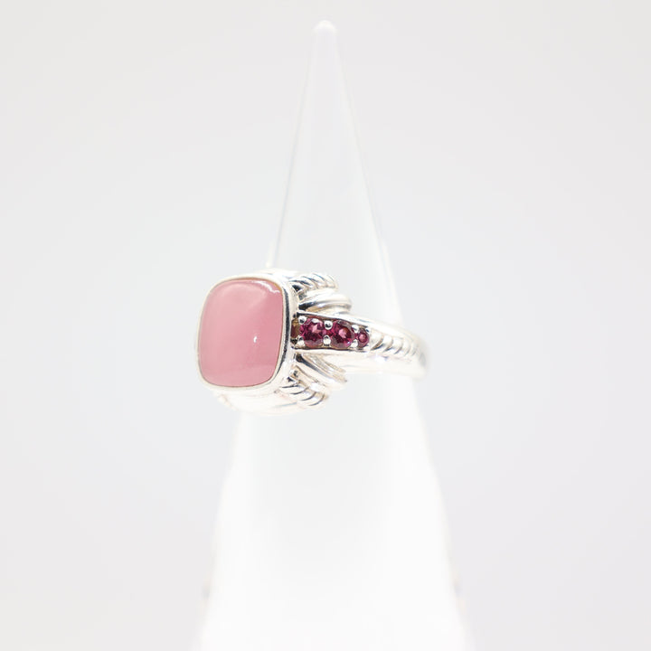 Judith Ripka Pink Jade Rhodolite 925 Sterling Silver Ring- Size 10- 11g