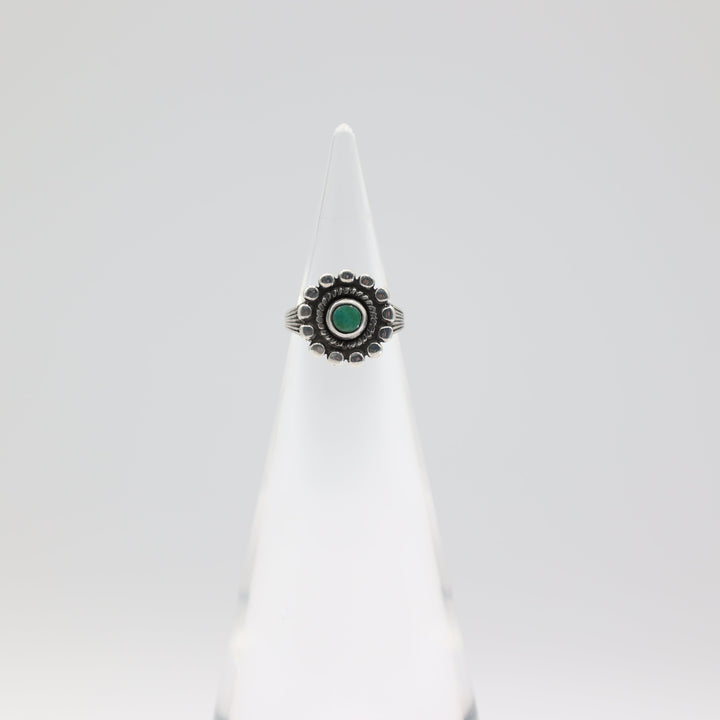 925 Silver Flower Turquoise 3mm Ring Size 2.75