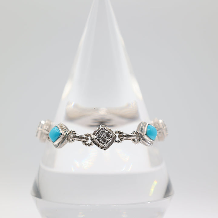 Judith Ripka 925 Sterling Silver Turquoise Cubic Zirconia Link Bracelet