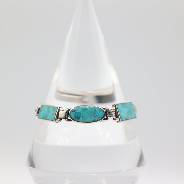 925 Silver Turquoise Rectangle and Oval Shaped Stone Bracelets 7 Inches