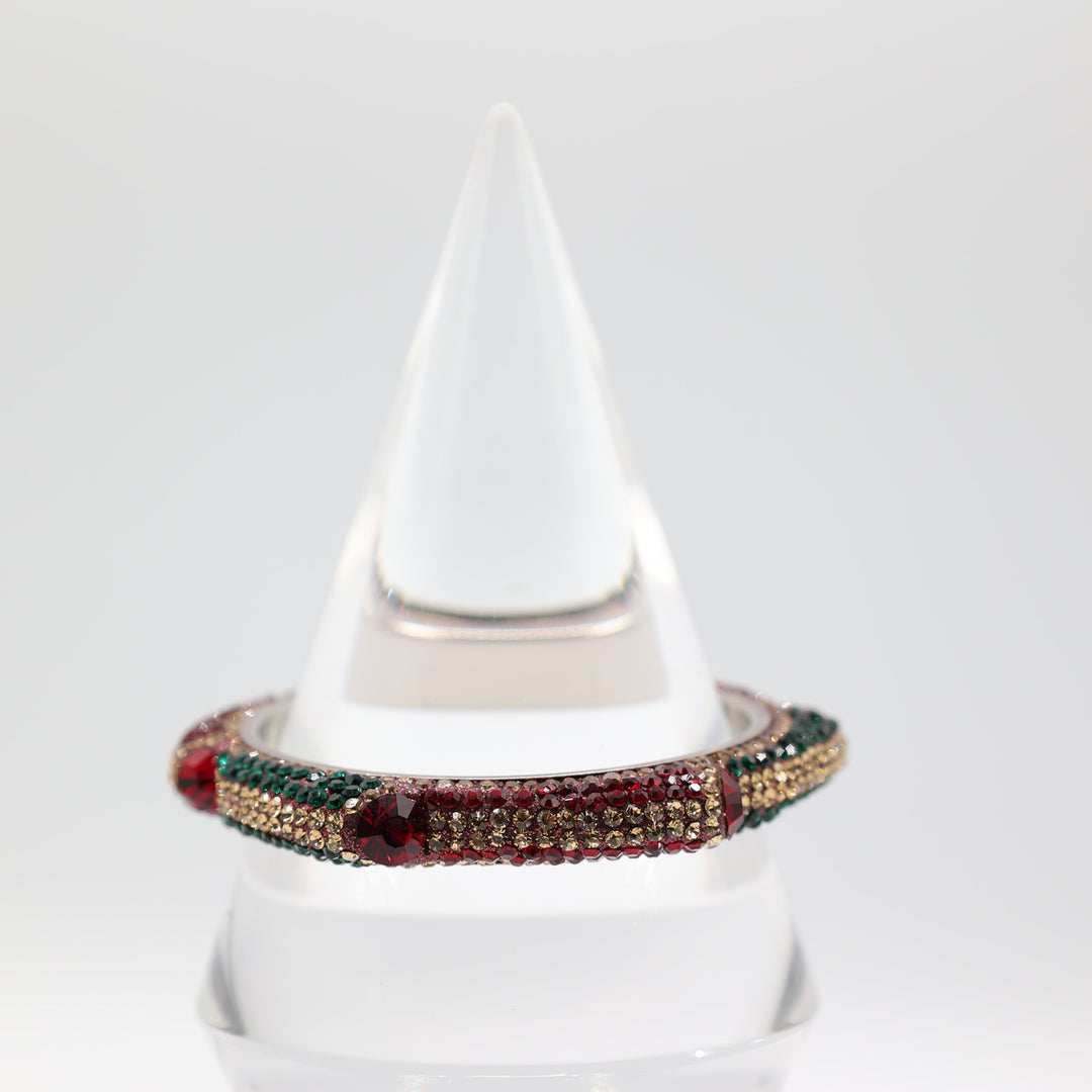 Costume Silver Tone Red and Green Crystal Stone Bangle Bracelet