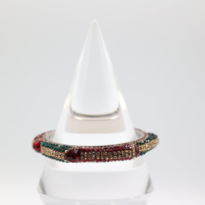 Costume Silver Tone Red and Green Crystal Stone Bangle Bracelet