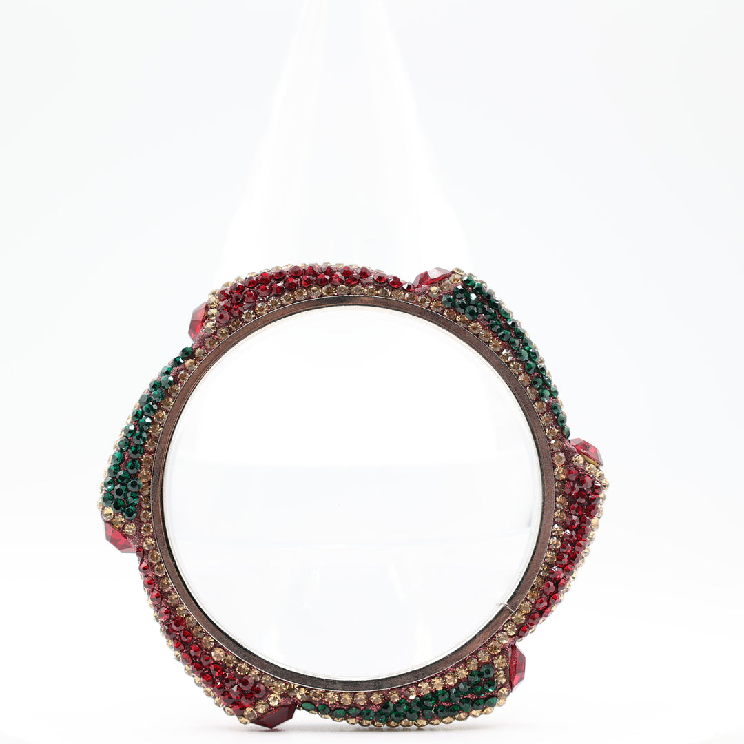 Costume Silver Tone Red and Green Crystal Stone Bangle Bracelet