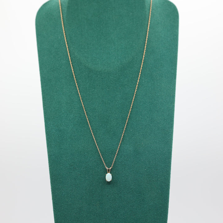 14k Yellow Gold 18.5 Inch Chain With 7x5mm Opal Stone Pendant Necklace