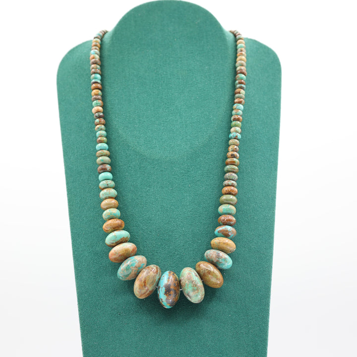 925 Sterling Silver Graduated Beaded Green Turquoise Necklace