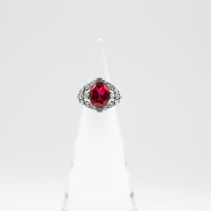 925 Sterling Silver Oval Pink Ruby Stone Ring Size 5 12x10mm