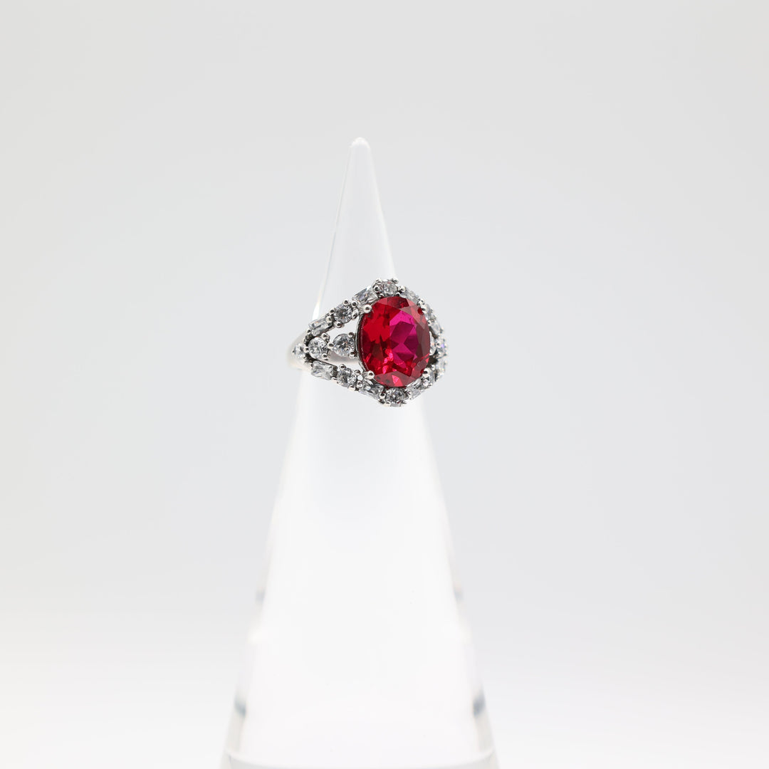 925 Sterling Silver Oval Pink Ruby Stone Ring Size 5 12x10mm