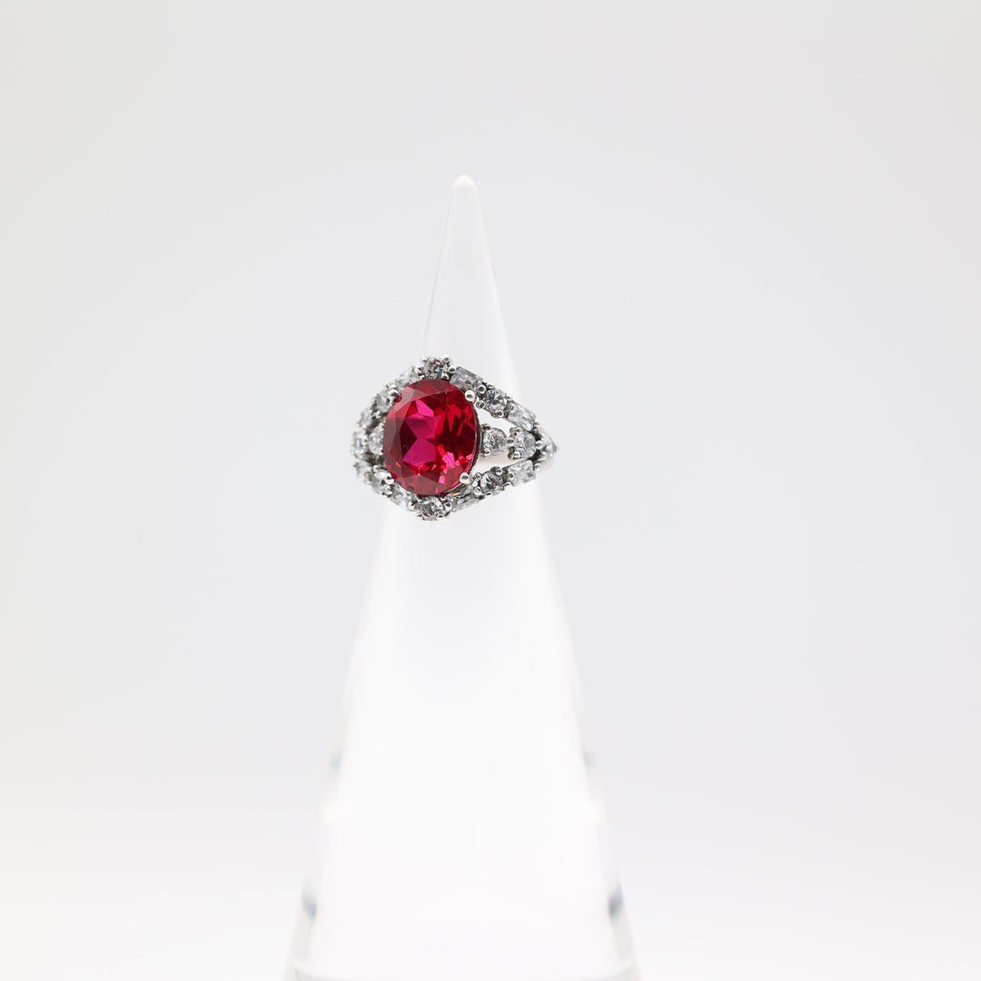 925 Sterling Silver Oval Pink Ruby Stone Ring Size 5 12x10mm
