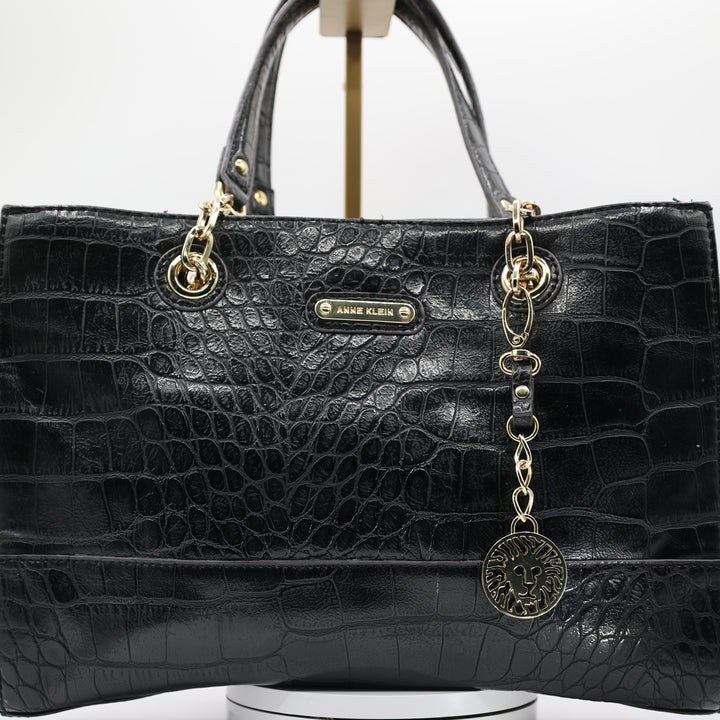 Anne Klein Black Shoulder Bag with Gold Tone Chain Handles