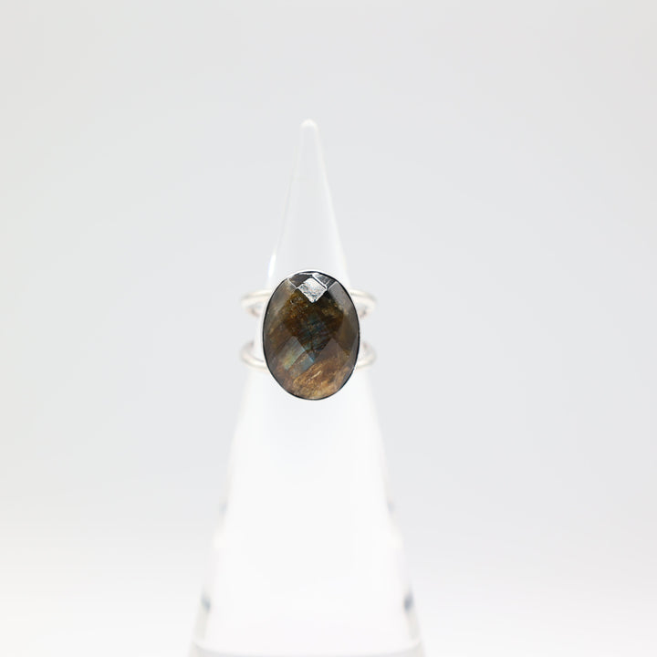 925 Silver Tiger's Eye Oval Stone Double Band Ring 19mm x 15mm