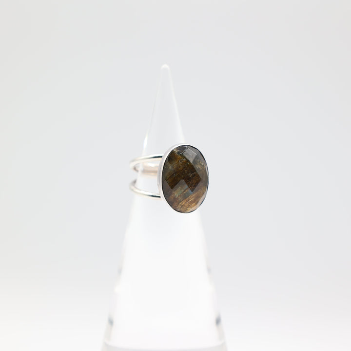925 Silver Tiger's Eye Oval Stone Double Band Ring 19mm x 15mm