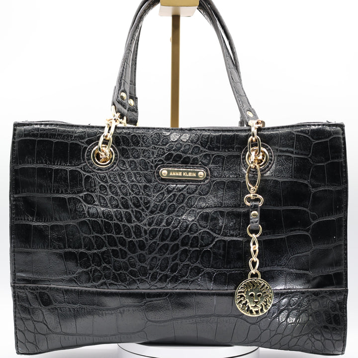 Anne Klein Black Shoulder Bag with Gold Tone Chain Handles