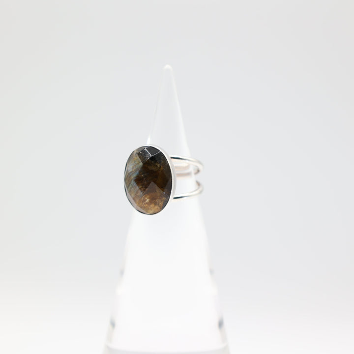 925 Silver Tiger's Eye Oval Stone Double Band Ring 19mm x 15mm