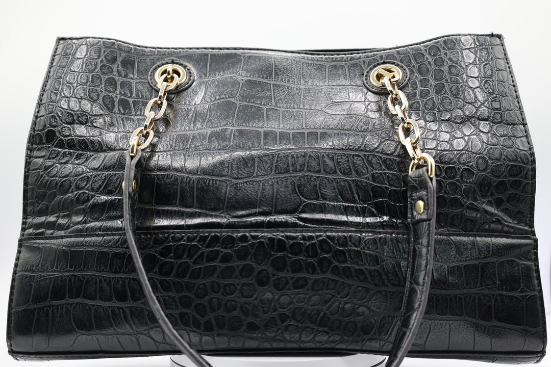 Anne Klein Black Shoulder Bag with Gold Tone Chain Handles