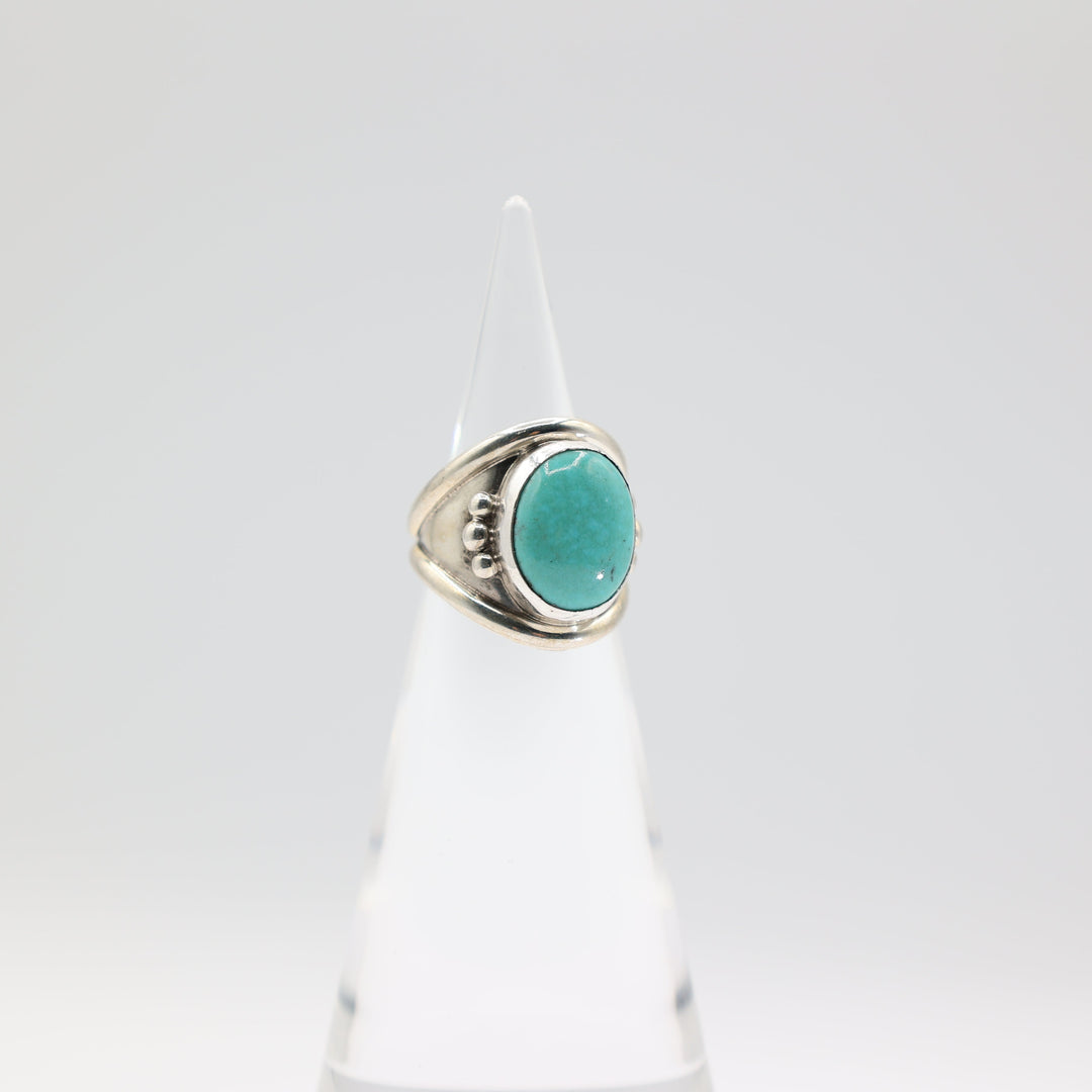 925 Sterling Silver Oval Turquoise 15mm x 12mm Chunky Band Size 7.25