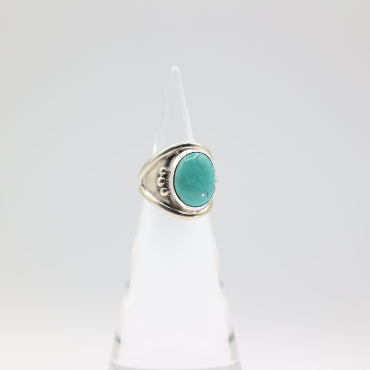 925 Sterling Silver Oval Turquoise 15mm x 12mm Chunky Band Size 7.25