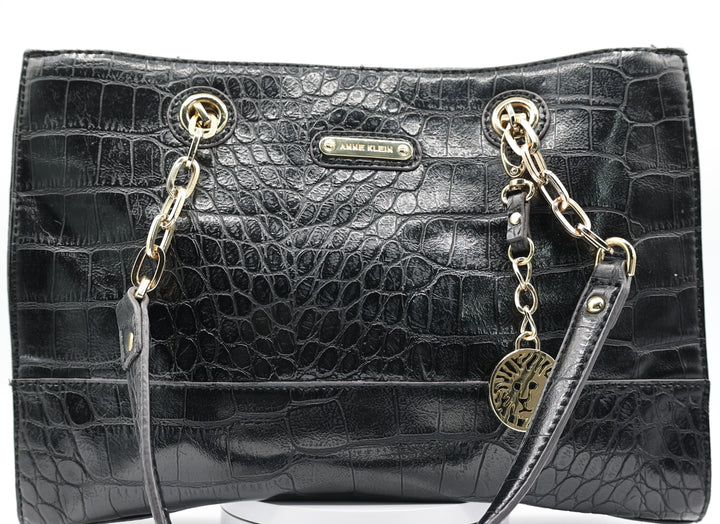 Anne Klein Black Shoulder Bag with Gold Tone Chain Handles