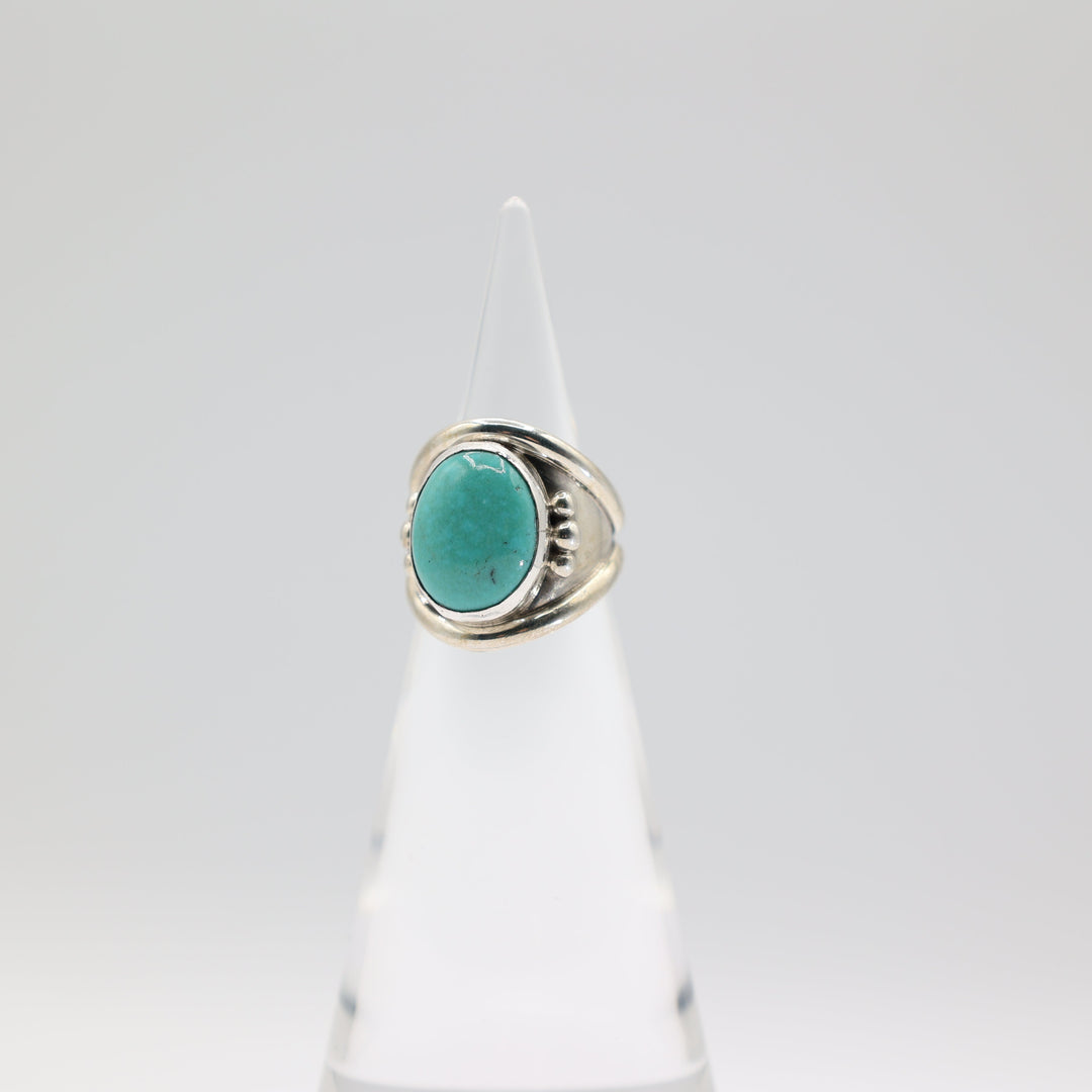 925 Sterling Silver Oval Turquoise 15mm x 12mm Chunky Band Size 7.25