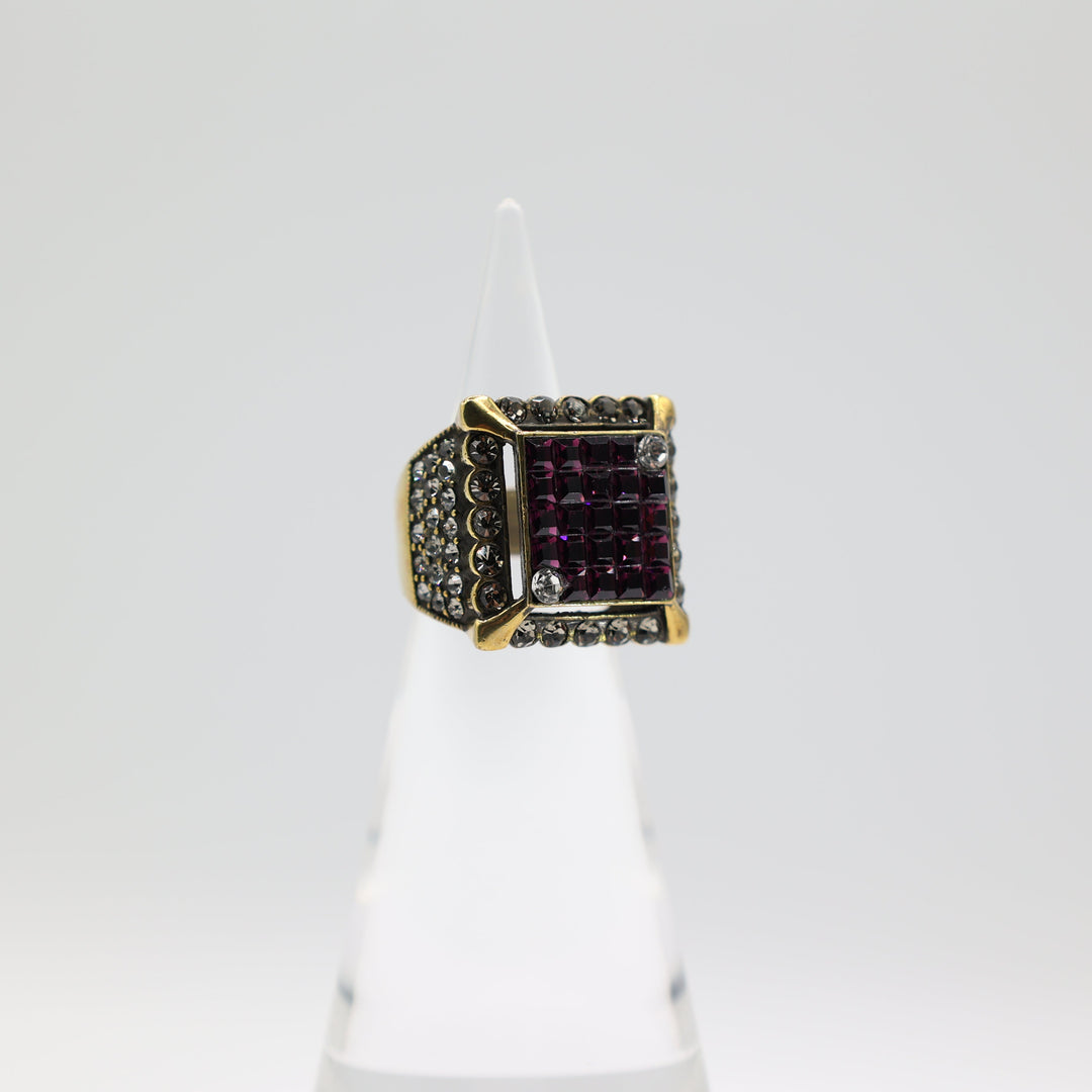 Heidi Daus Square Purple and Clear Stones Halo Ring Size 7.5