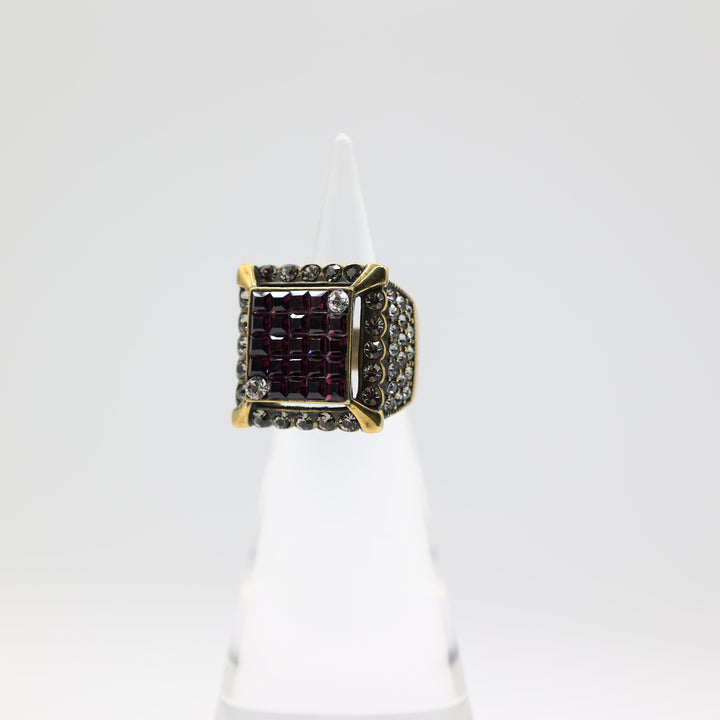 Heidi Daus Square Purple and Clear Stones Halo Ring Size 7.5
