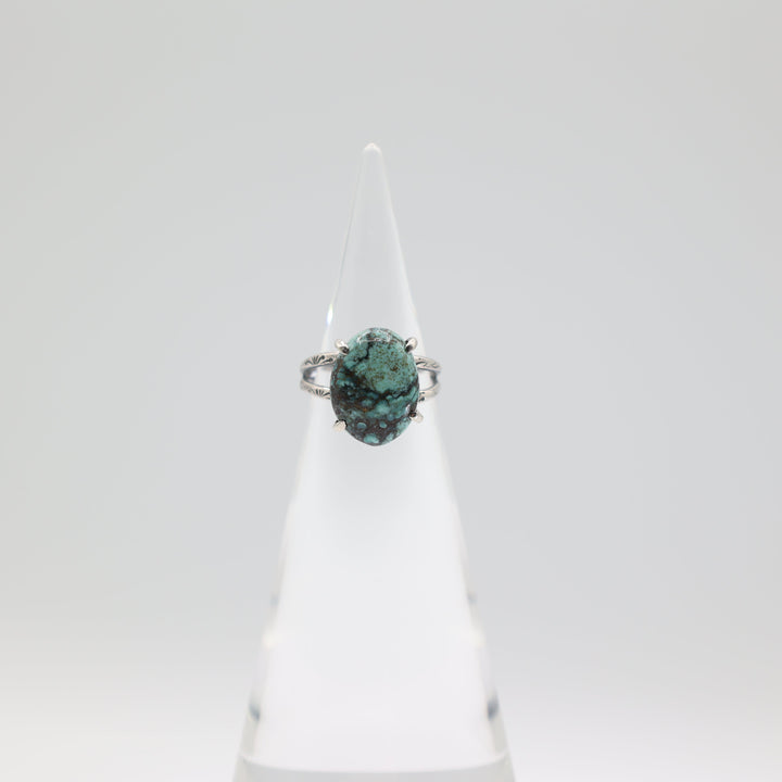 925 Silver Turquoise 15mm x 12mm 2 Band Ring - Size 6.5