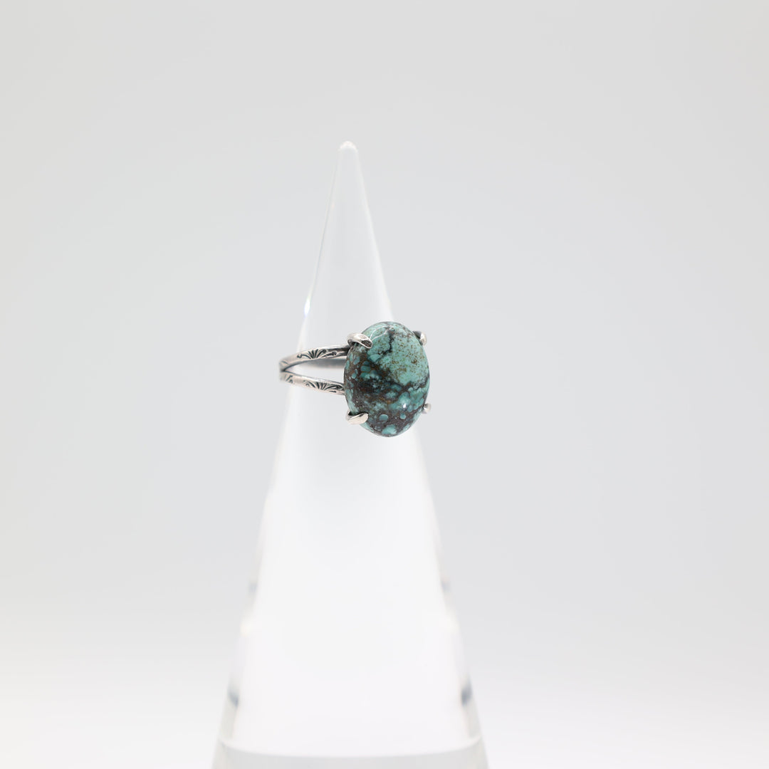 925 Silver Turquoise 15mm x 12mm 2 Band Ring - Size 6.5
